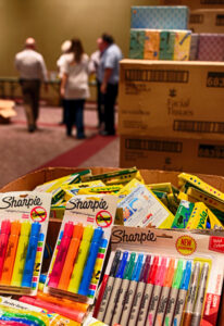 boxes of school supplies