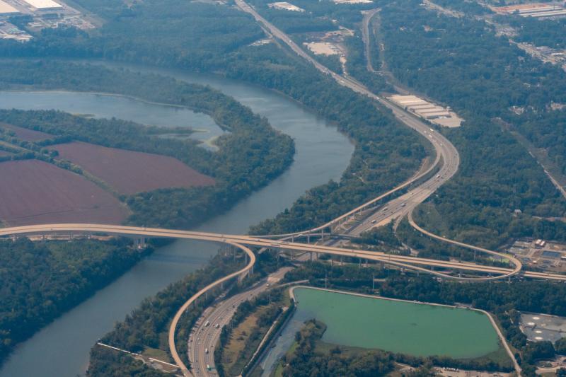 aerial view of the james river near henrico county virginia