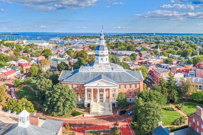 aerial view of the maryland state house in annapolis maryland