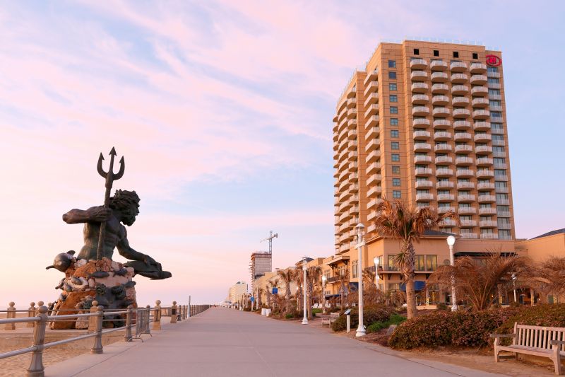 The King Neptune Statue at Virginia Beach Before Sunrise.