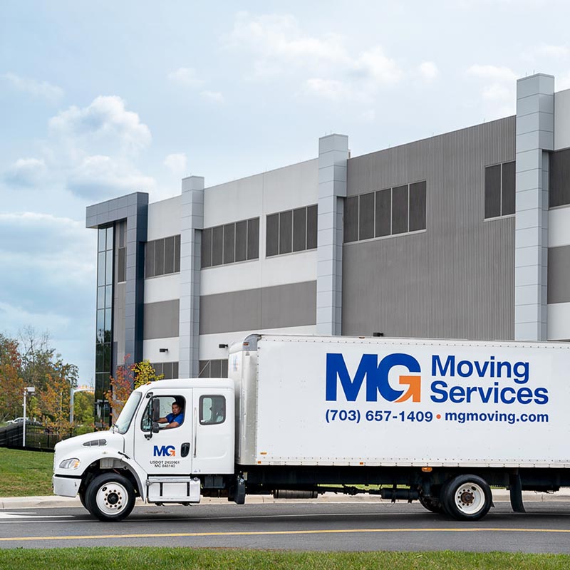 commercial moving truck outside of a data center