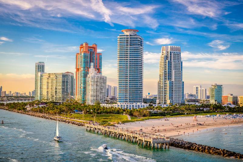 South Beach, Miami, Florida, USA over South Pointe Park