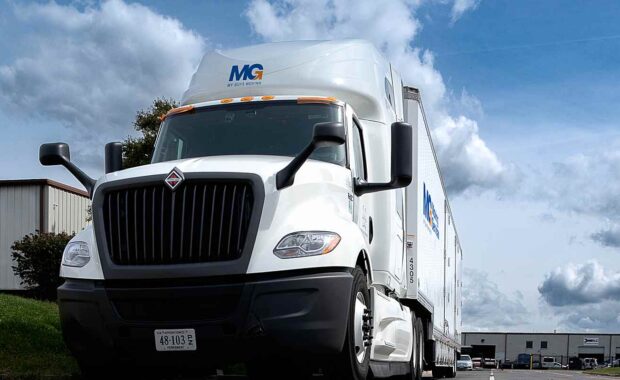 long distance moving trailer truck on the road