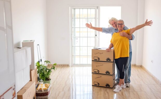 Couple ready to move with professional senior moving services