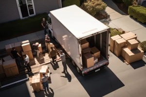 home furniture movers unload truck