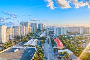 Panoramic aerial drone of city in Fort Lauderdale