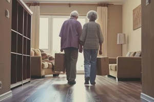 elderly couple moving into a new home