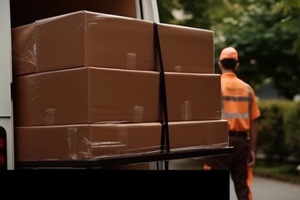 movers employee ready to deliver boxes