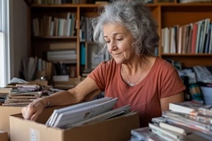senior women apcking stuff before moving