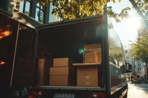 truck loaded with furniture and boxes, representing a relocation and moving process